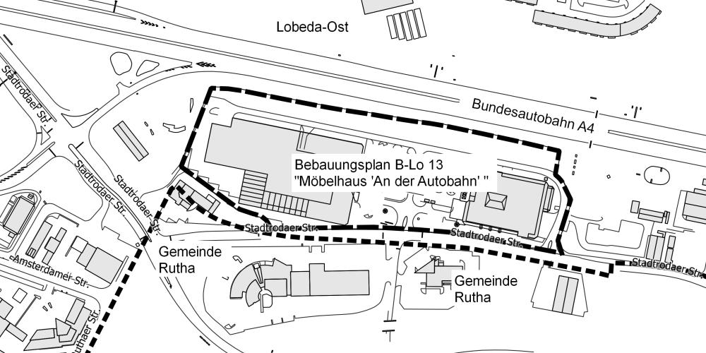 Geltungsbereich des Bebauungsplanes B-Lo 13 "Möbelhaus 'An der Autobahn'"