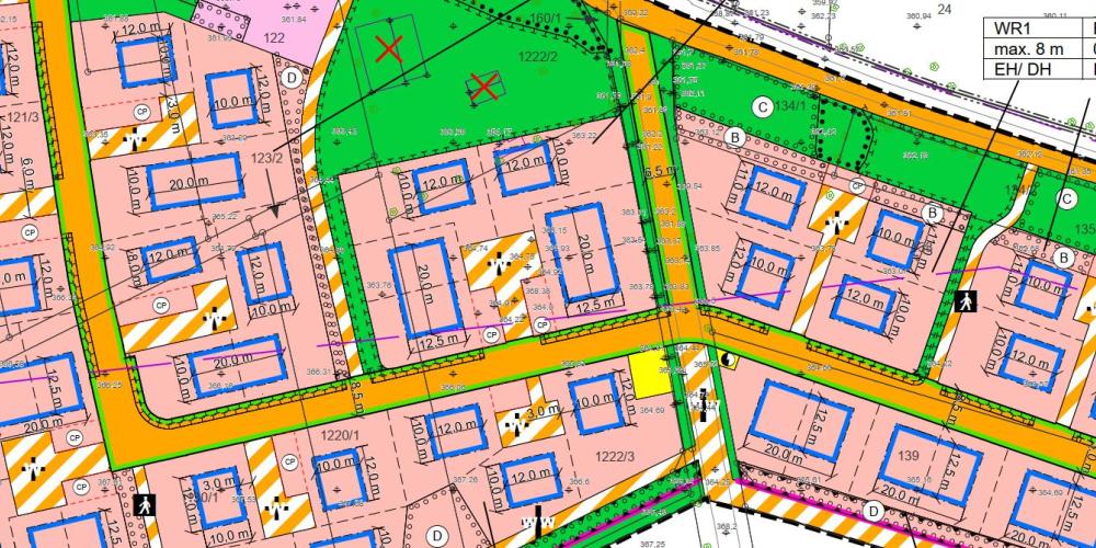 Auszug aus der Planzeichnung des Vorentwurfs des Bebauungsplans B-Mr 10 "Wohngebiet Am Golfplatz Münchenroda"