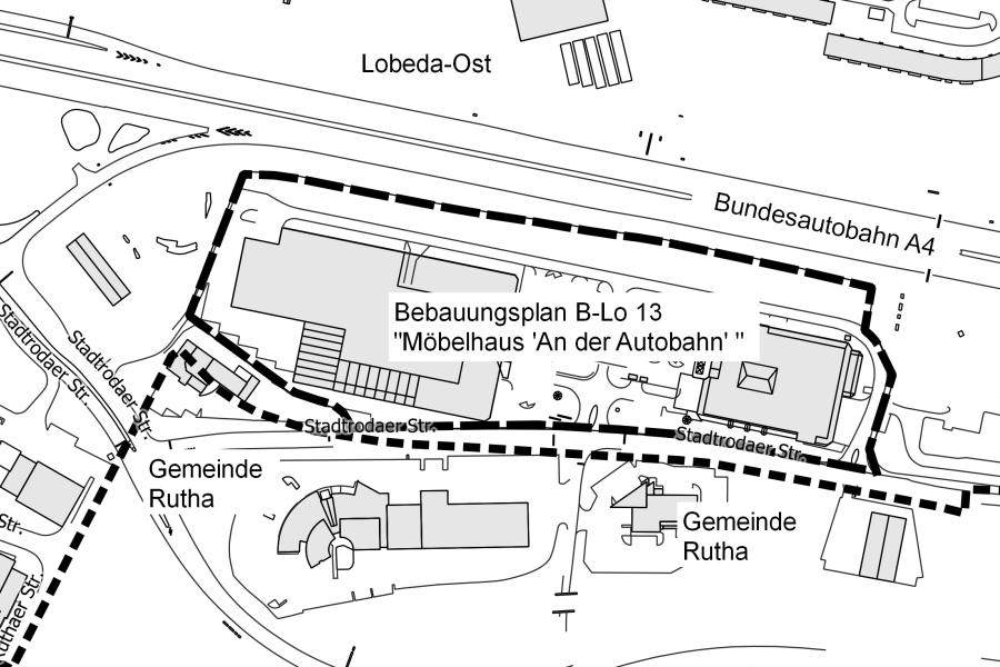 Geltungsbereich des Bebauungsplanes B-Lo 13 "Möbelhaus 'An der Autobahn'"